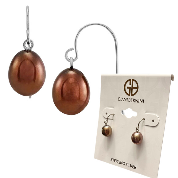 NEW Giani Bernini Cultured Freshwater Pearl EARRINGS Chocolate & Sterling Silver - Picture 1 of 6